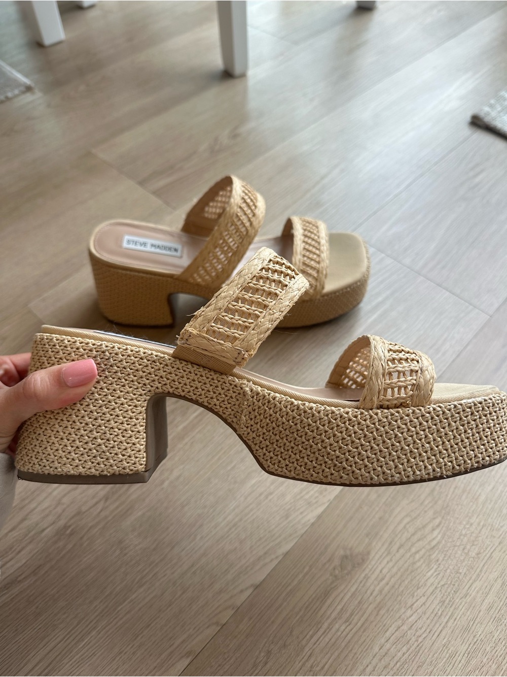 Steve Madden Neutral Woven Platform Sandals